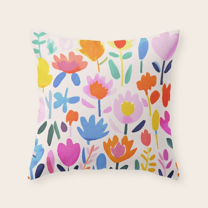 Multicolor Groovy Matisse Summer Flower Garden Throw Pillow Gallery Image 6