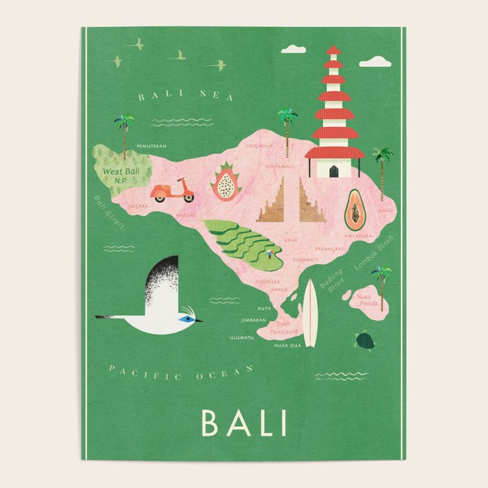 Bali Illustrated Map Poster Gallery Image 4