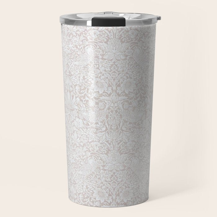 William Morris Pure Strawberry Thief Dove Cream Travel Mug Gallery Image 1