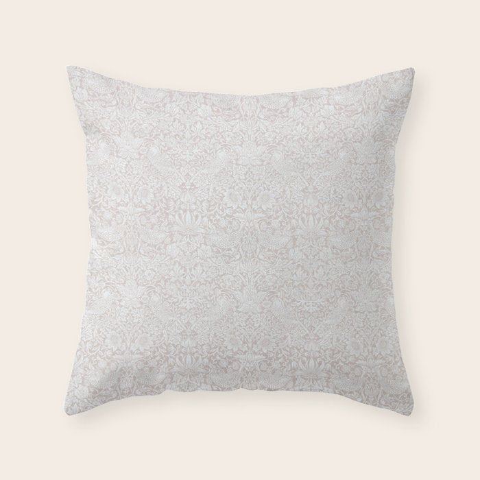 William Morris Pure Strawberry Thief Dove Cream Throw Pillow Gallery Image 6
