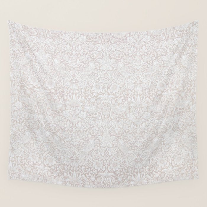 William Morris Pure Strawberry Thief Dove Cream Wall Tapestry Gallery Image 1