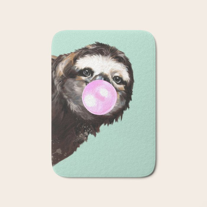 Bubble Gum Sneaky Sloth in Green Bath Mat Gallery Image 1