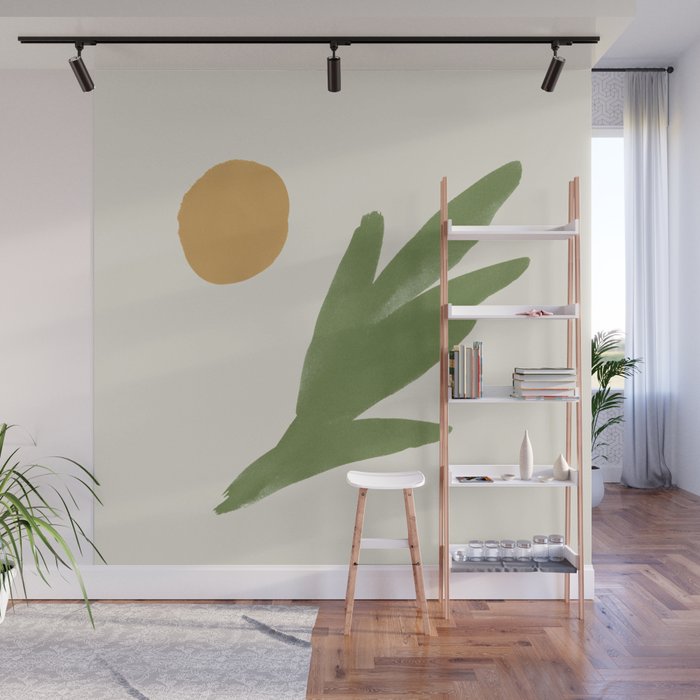 Abstract Painting Botanic 1 - Gold Green Wall Mural Gallery Image 1