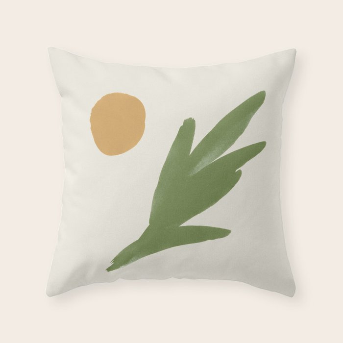 Abstract Painting Botanic 1 - Gold Green Throw Pillow Gallery Image 1