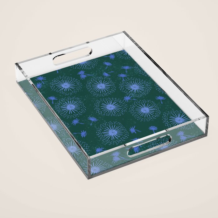 Make A Wish Dandelion Pattern in Forest Green & Blue Acrylic Tray Gallery Image 1