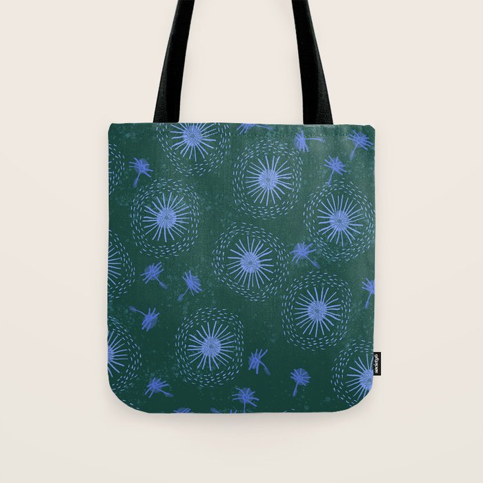 Make A Wish Dandelion Pattern in Forest Green & Blue Tote Bag Gallery Image 1