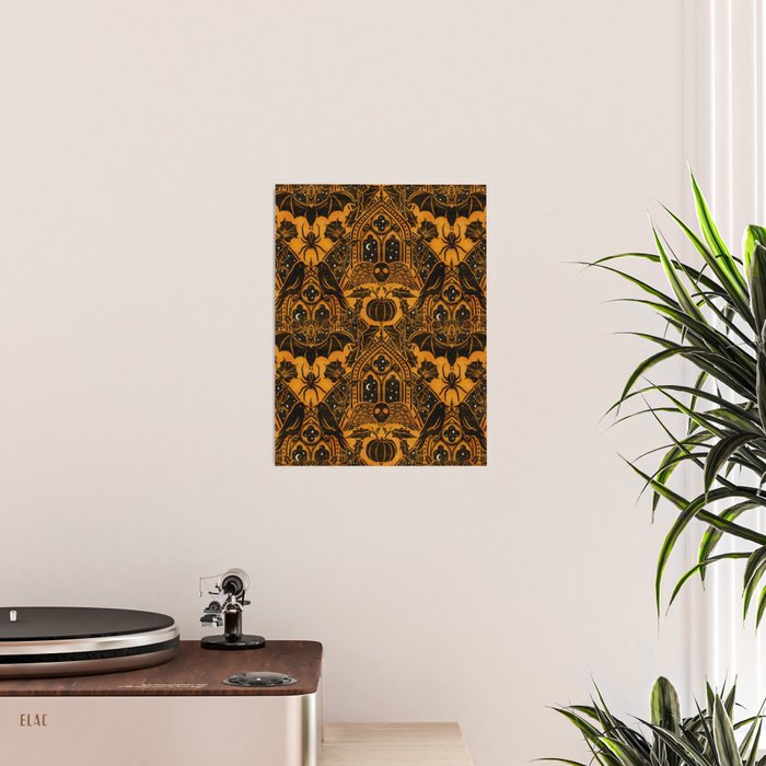 Gothic Halloween Damask - jack oâlantern gold and black  Poster Gallery Image 2