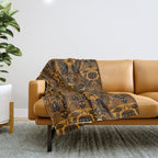 Gothic Halloween Damask - jack oâlantern gold and black  Throw Blanket Gallery Image 1