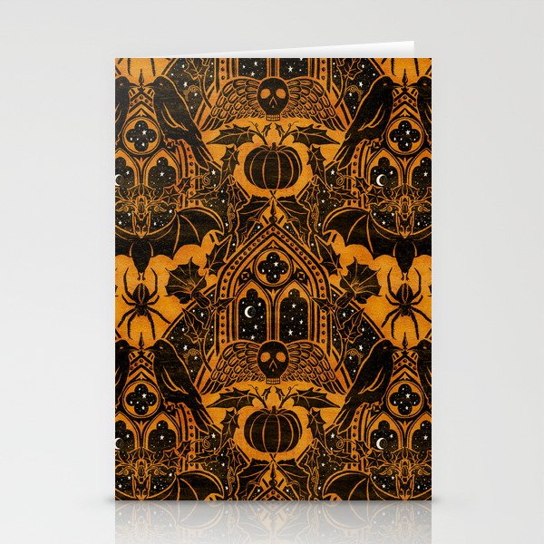 Gothic Halloween Damask - jack oâlantern gold and black  Stationery Card Gallery Image 2