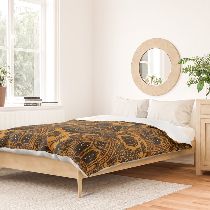 Gothic Halloween Damask - jack oâlantern gold and black  Duvet Cover Gallery Image 2