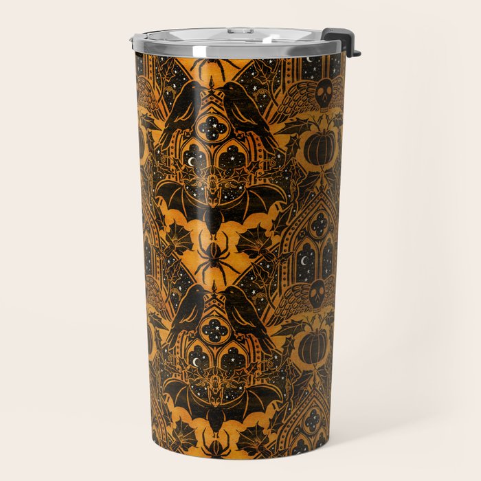 Gothic Halloween Damask - jack oâlantern gold and black  Travel Mug Gallery Image 2