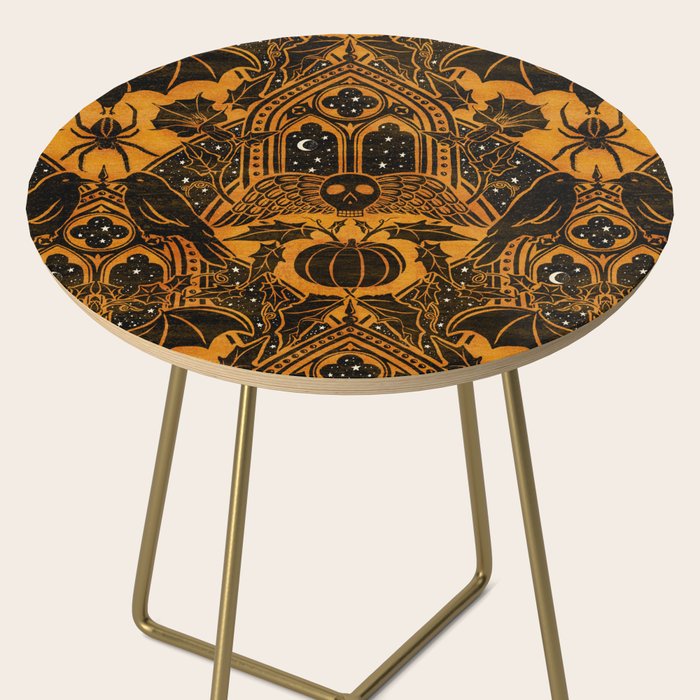 Gothic Halloween Damask - jack oâlantern gold and black  Side Table Gallery Image 2