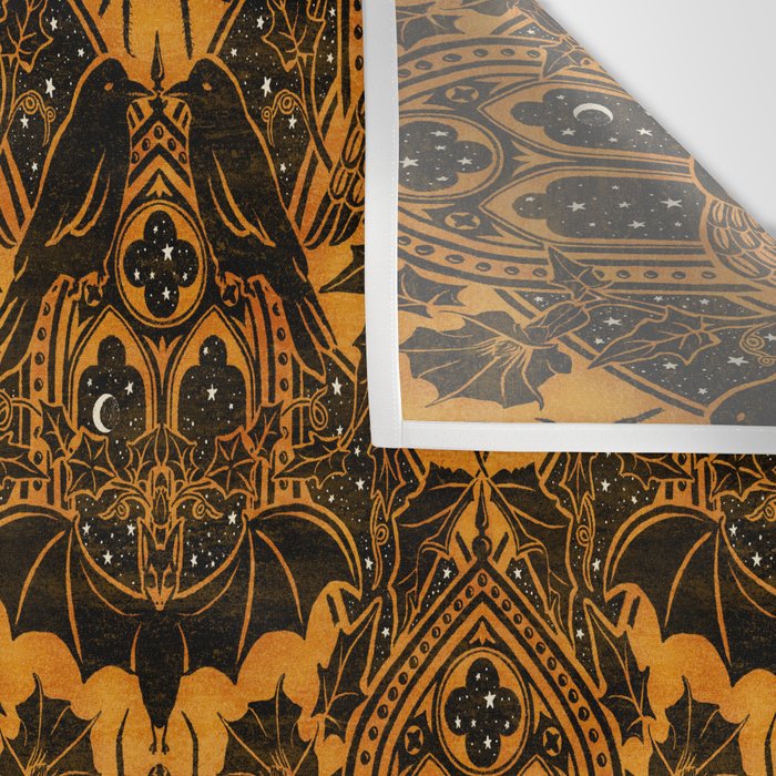 Gothic Halloween Damask - jack oâlantern gold and black  Wall Tapestry Gallery Image 3