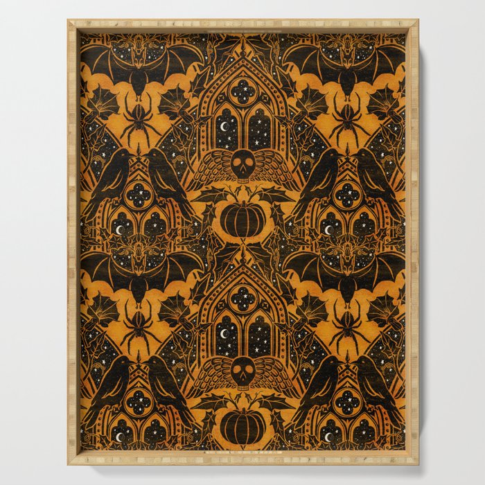 Gothic Halloween Damask - jack oâlantern gold and black  Serving Tray Gallery Image 1