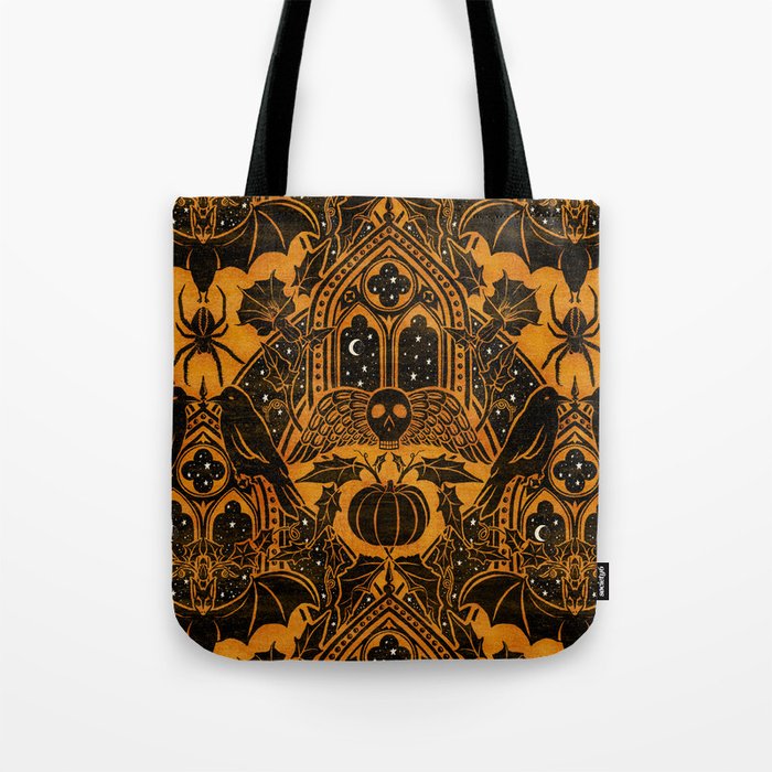 Gothic Halloween Damask - jack oâlantern gold and black  Tote Bag Gallery Image 1
