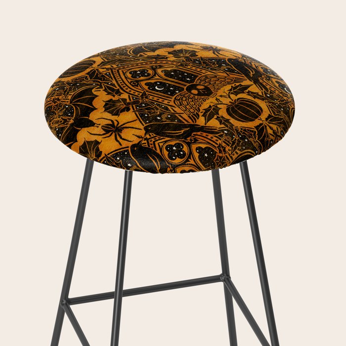 Gothic Halloween Damask - jack oâlantern gold and black  Stool Gallery Image 2
