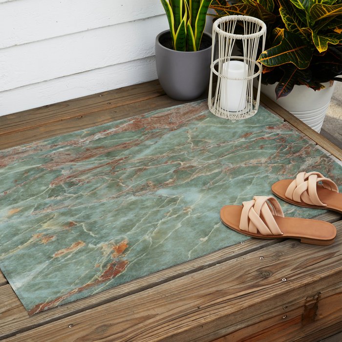 Sage and Rust Marble Outdoor Rug Gallery Image 2