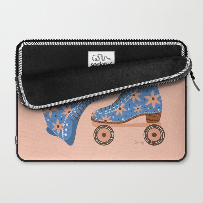 Retro Roller Skates - Blue & Peach Palette Laptop Sleeve Gallery Image 2