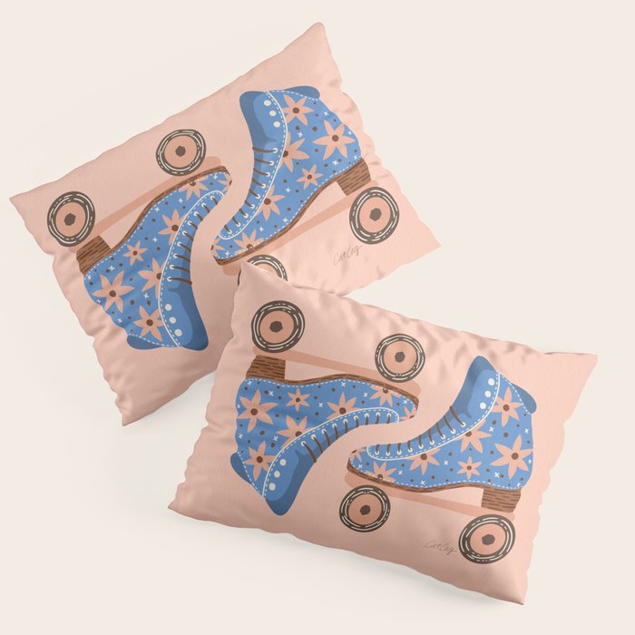 Retro Roller Skates - Blue & Peach Palette Pillow Sham Gallery Image 1