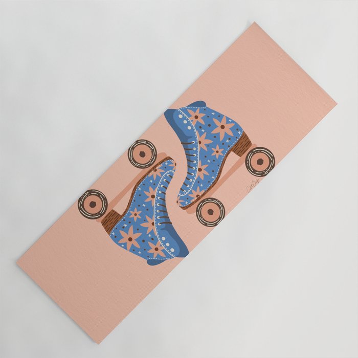 Retro Roller Skates - Blue & Peach Palette Yoga Mat Gallery Image 1