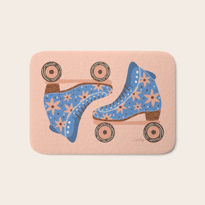 Retro Roller Skates - Blue & Peach Palette Bath Mat Gallery Image 1