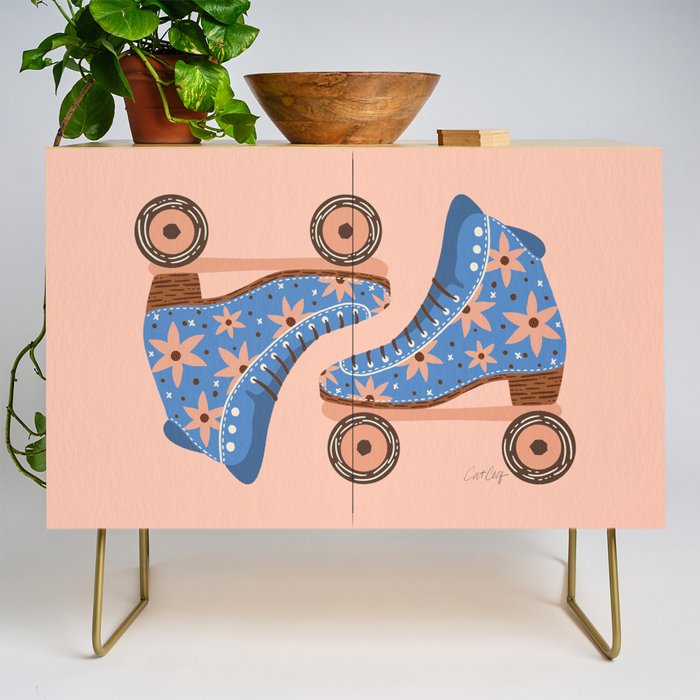 Retro Roller Skates - Blue & Peach Palette Credenza Gallery Image 1
