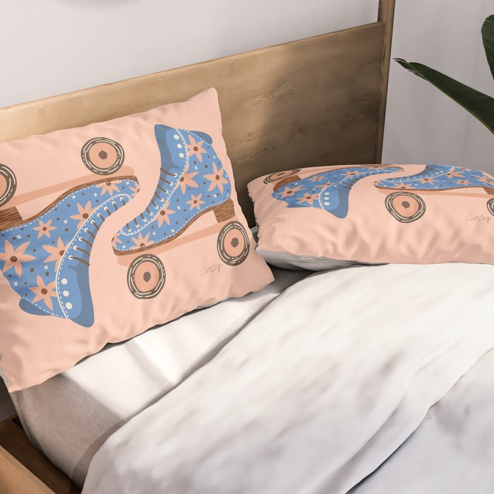 Retro Roller Skates - Blue & Peach Palette Pillow Sham Gallery Image 2