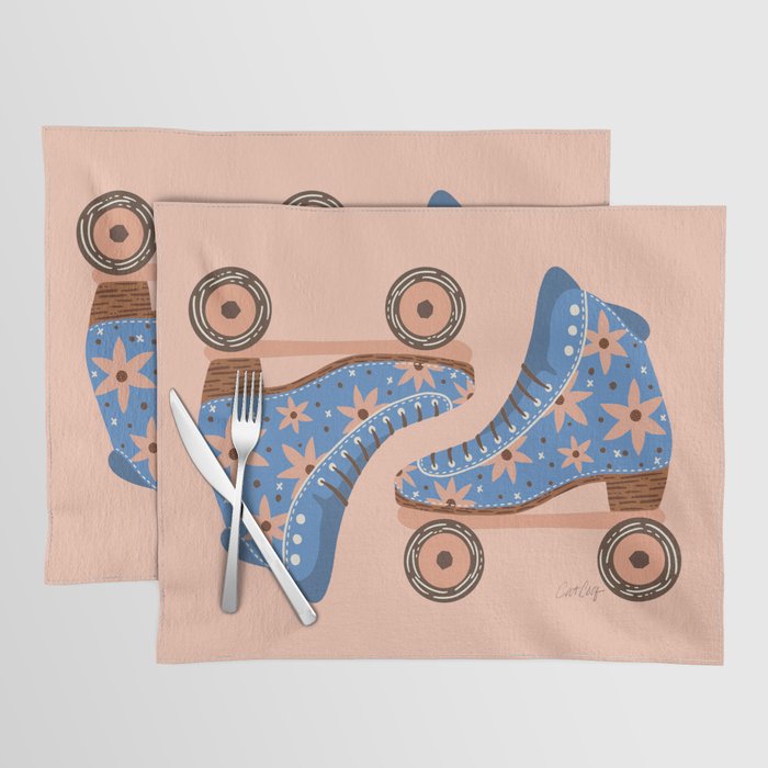 Retro Roller Skates - Blue & Peach Palette Placemat Gallery Image 1