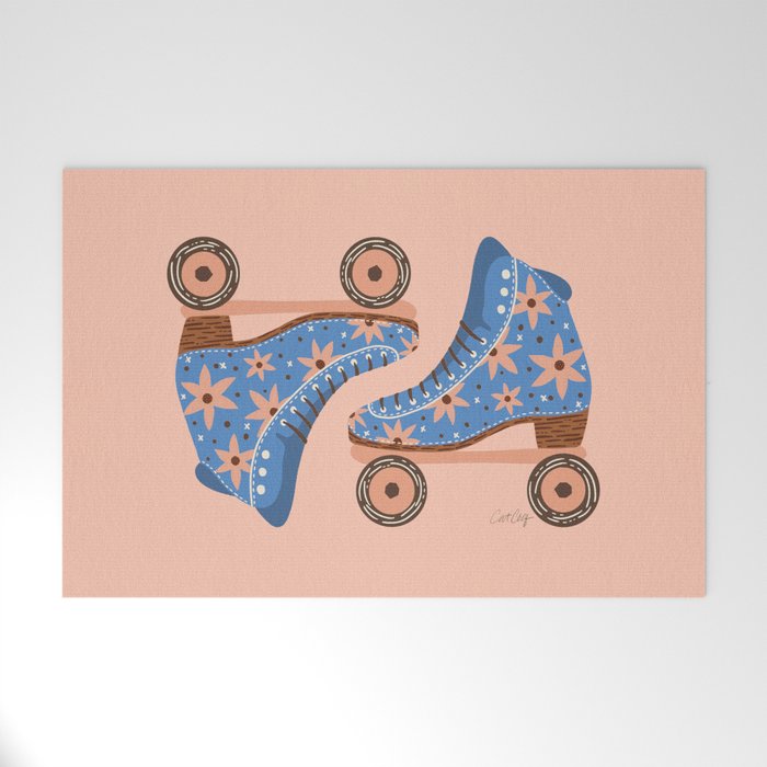 Retro Roller Skates - Blue & Peach Palette Welcome Mat Gallery Image 1