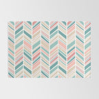 Herringbone Pattern - Cream Coral and Teal Rug Gallery Image 2