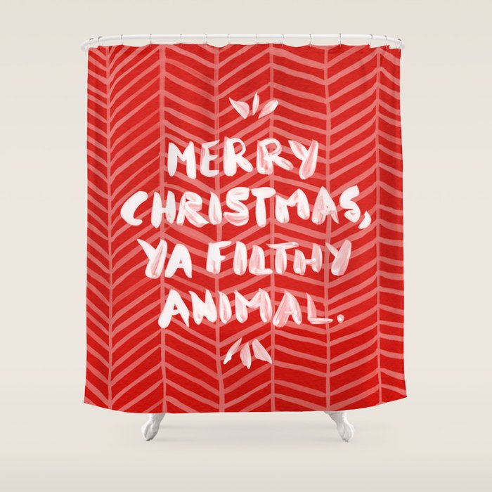 Merry Christmas, Ya Filthy Animal - Red Shower Curtain Gallery Image 1