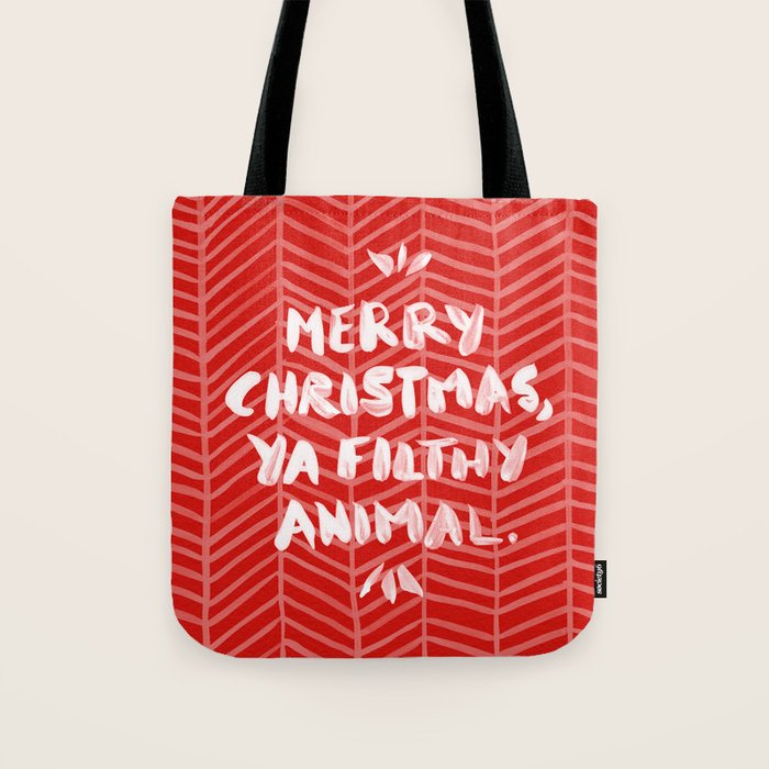 Merry Christmas, Ya Filthy Animal - Red Tote Bag Gallery Image 1