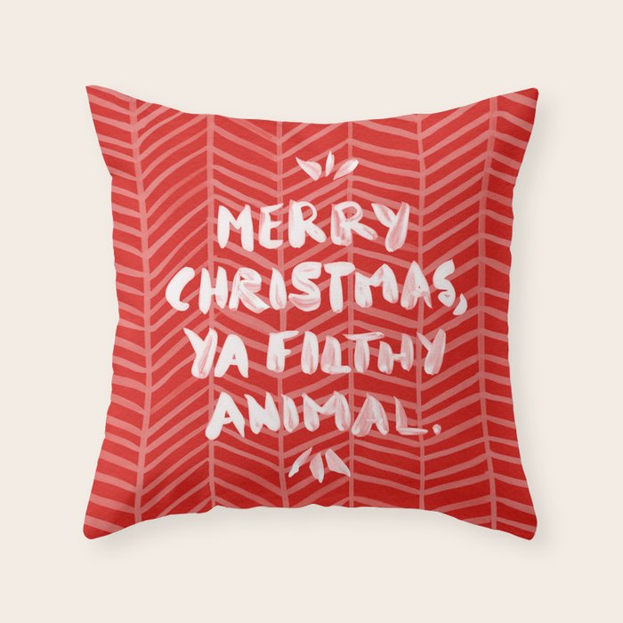 Merry Christmas, Ya Filthy Animal - Red Throw Pillow Gallery Image 6