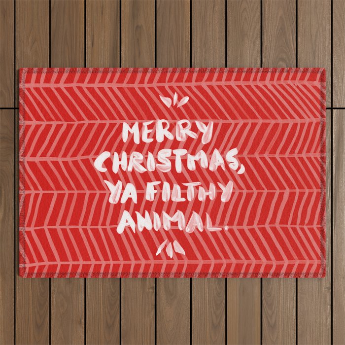 Merry Christmas, Ya Filthy Animal - Red Outdoor Rug Gallery Image 1