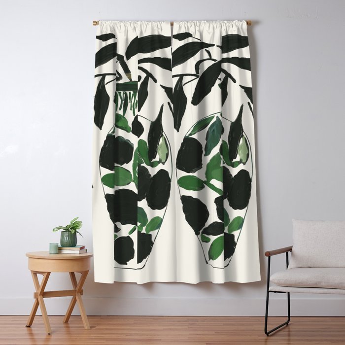 Green and Black Still Life Window Curtain Gallery Image 1