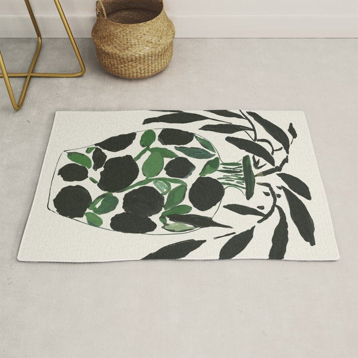 Green and Black Still Life Rug Gallery Image 1