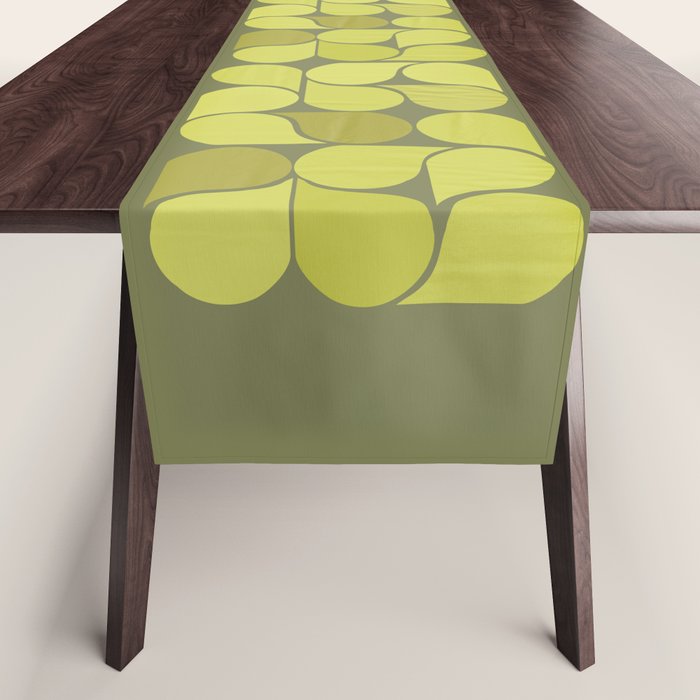 Bright Yellow Teardrop Pattern on Olive Green Table Runner Gallery Image 1
