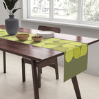 Bright Yellow Teardrop Pattern on Olive Green Table Runner Gallery Image 2