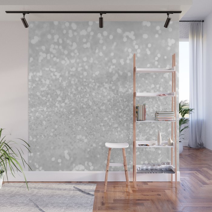 Chic elegant glamour white faux glitter Wall Mural Gallery Image 1