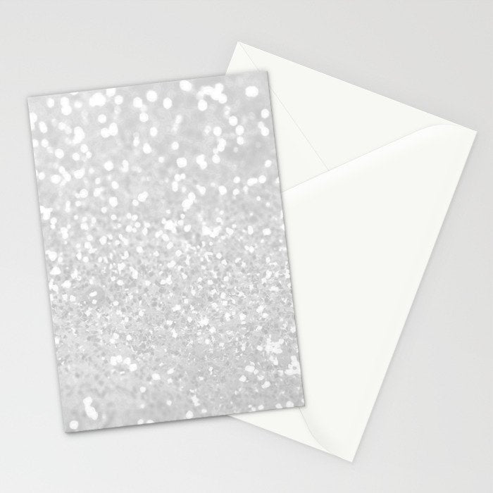 Chic elegant glamour white faux glitter Stationery Card Gallery Image 2