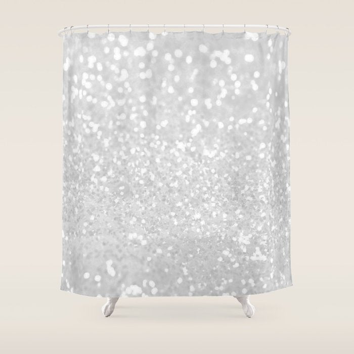 Chic elegant glamour white faux glitter Shower Curtain Gallery Image 1