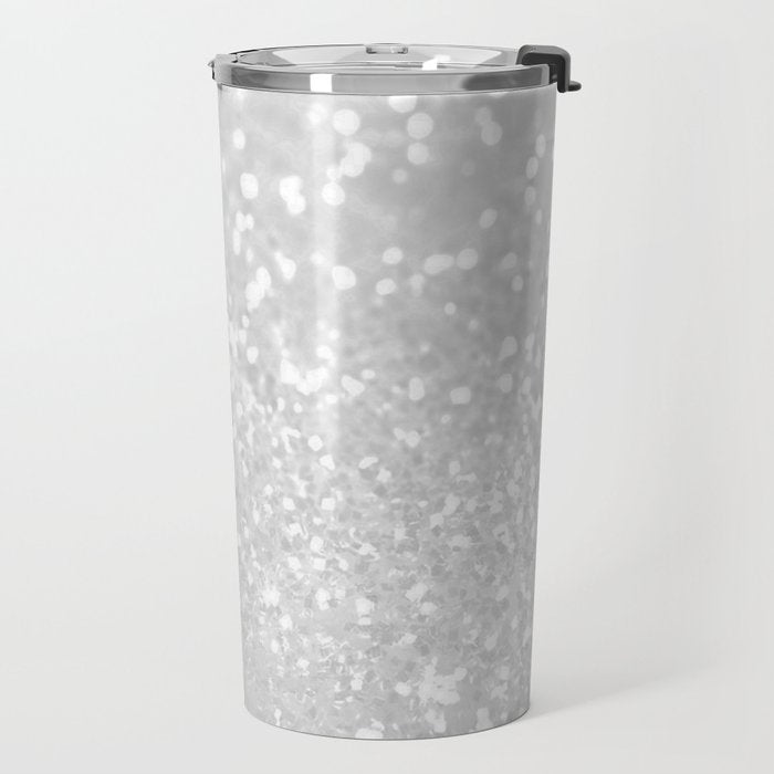 Chic elegant glamour white faux glitter Travel Mug Gallery Image 2