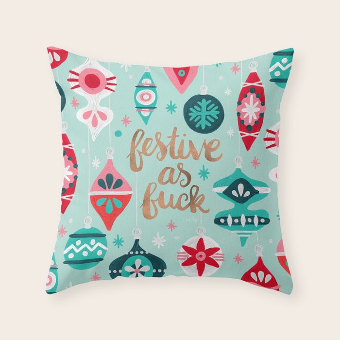 Festive As Fuck - Mint Palette Throw Pillow Gallery Image 6