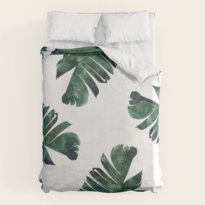 Banana Leaf Watercolor Painting, Tropical Nature Botanical Palm Illustration Bohemian Minimal Luxe Duvet Cover Gallery Image 1