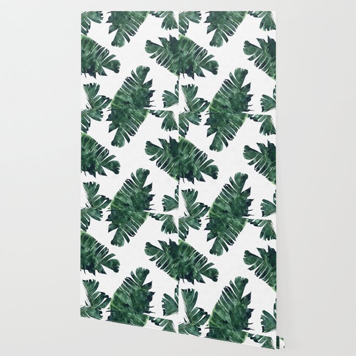 Banana Leaf Watercolor Painting, Tropical Nature Botanical Palm Illustration Bohemian Minimal Luxe Wallpaper Gallery Image 2