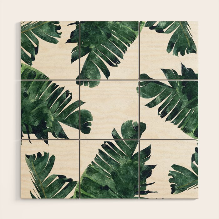 Banana Leaf Watercolor Painting, Tropical Nature Botanical Palm Illustration Bohemian Minimal Luxe Wood Wall Art Gallery Image 1