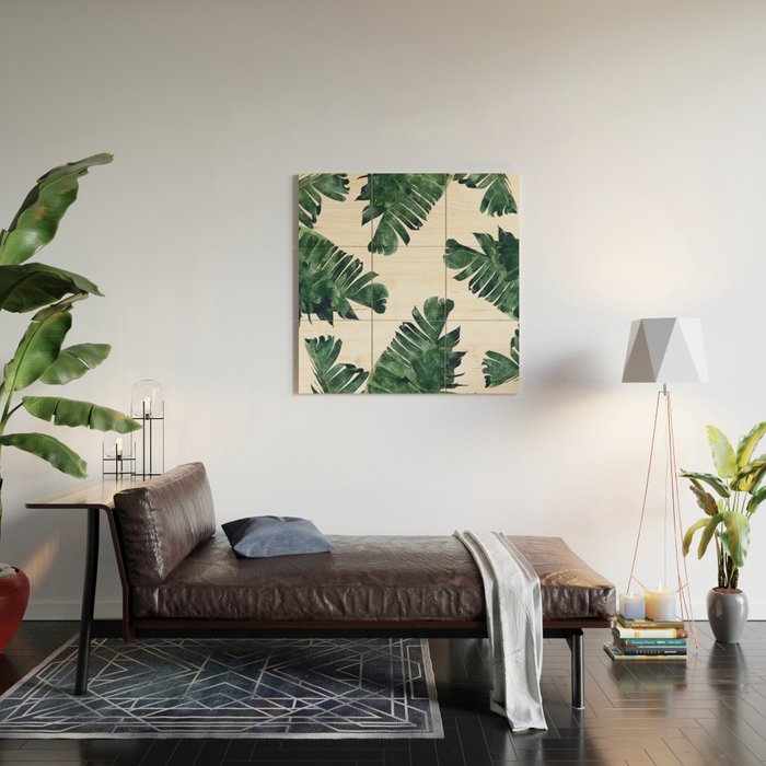 Banana Leaf Watercolor Painting, Tropical Nature Botanical Palm Illustration Bohemian Minimal Luxe Wood Wall Art Gallery Image 2