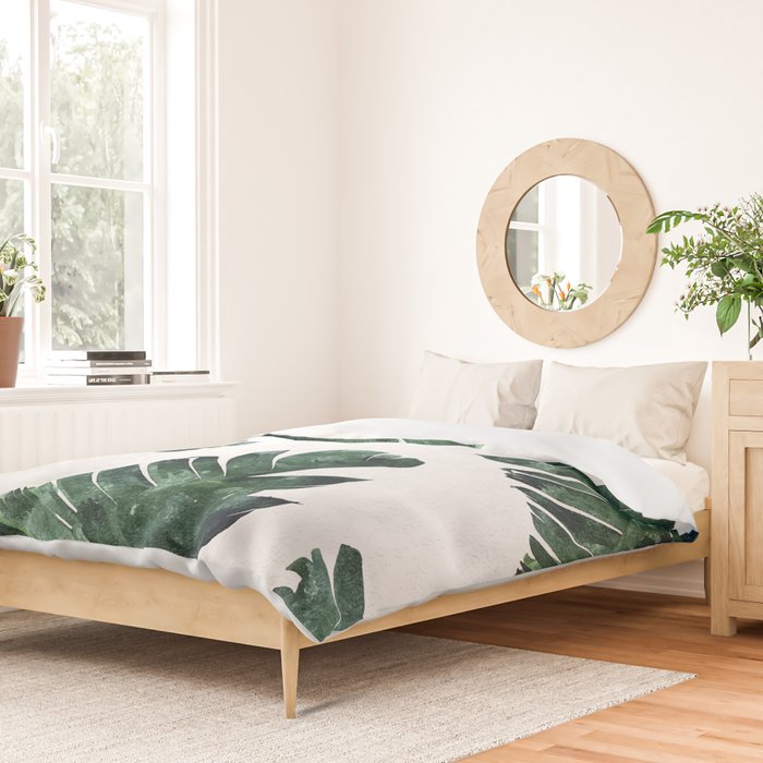 Banana Leaf Watercolor Painting, Tropical Nature Botanical Palm Illustration Bohemian Minimal Luxe Duvet Cover Gallery Image 2