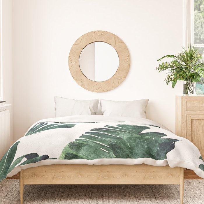 Banana Leaf Watercolor Painting, Tropical Nature Botanical Palm Illustration Bohemian Minimal Luxe Duvet Cover Gallery Image 3