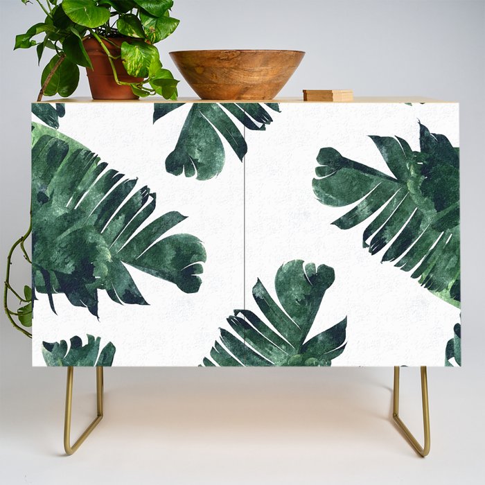Banana Leaf Watercolor Painting, Tropical Nature Botanical Palm Illustration Bohemian Minimal Luxe Credenza Gallery Image 1